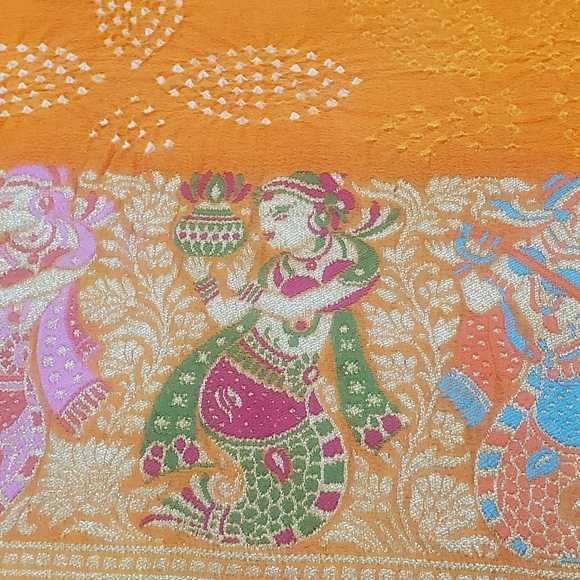 Bandhani Saree (Katan-Kanchipurum Style) Human Figures! Brand new! - Picture 3 of 16